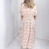 Taupe and White Tropical Print Gauze with Elastic Waist Tie Kimono sold by Boujee Boutique
