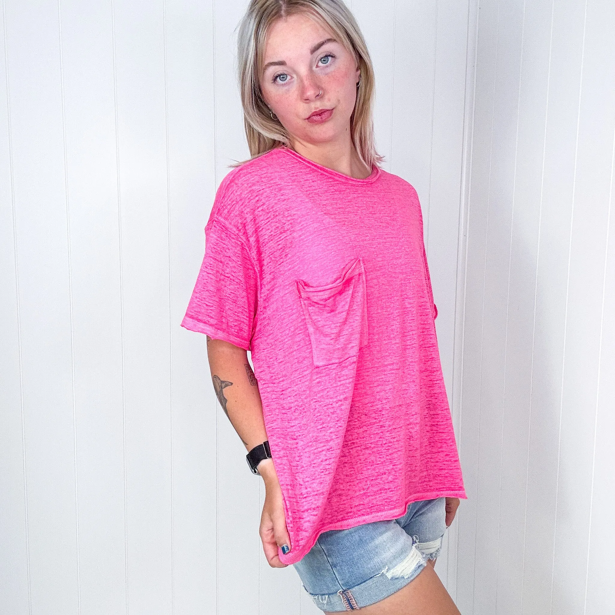 Pink Close to Myself Patch Pocket Short Sleeve Tee sold by Boujee Boutique product image thumbnail 4