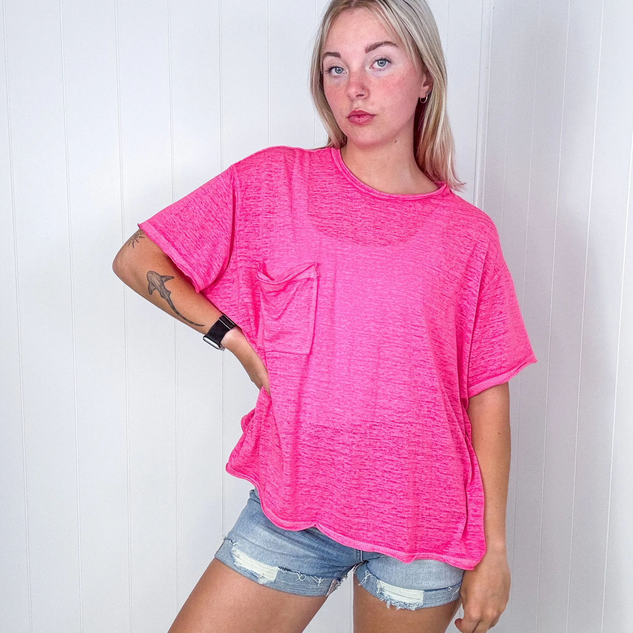 Pink Close to Myself Patch Pocket Short Sleeve Tee sold by Boujee Boutique
