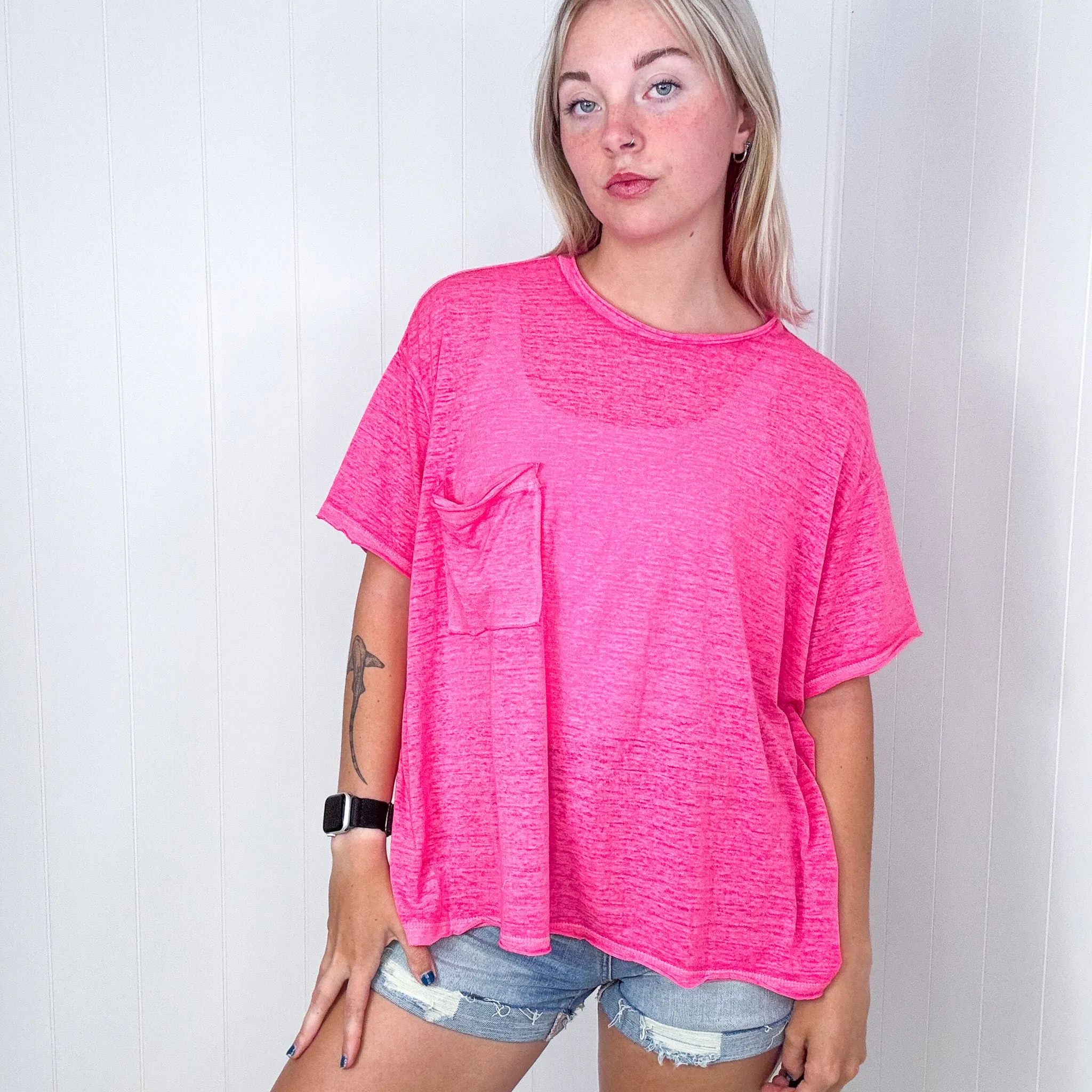 Pink Close to Myself Patch Pocket Short Sleeve Tee sold by Boujee Boutique product image thumbnail 3