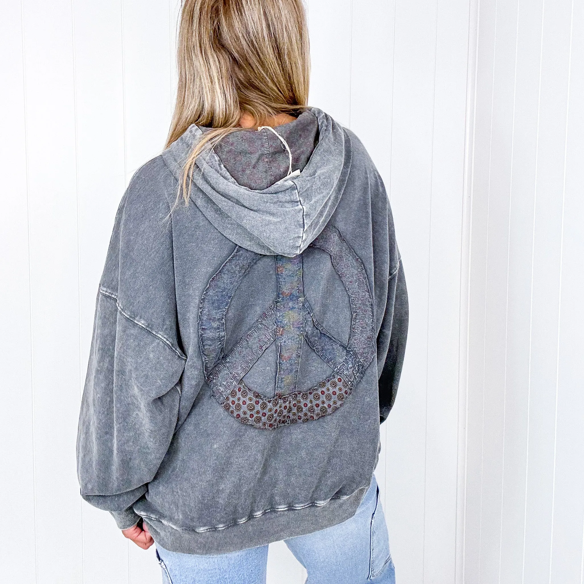 Relaxed in Peace Washed Pocket Long Sleeve Hoodies in 4 Colors *Final Sale* sold by Boujee Boutique product image thumbnail 4