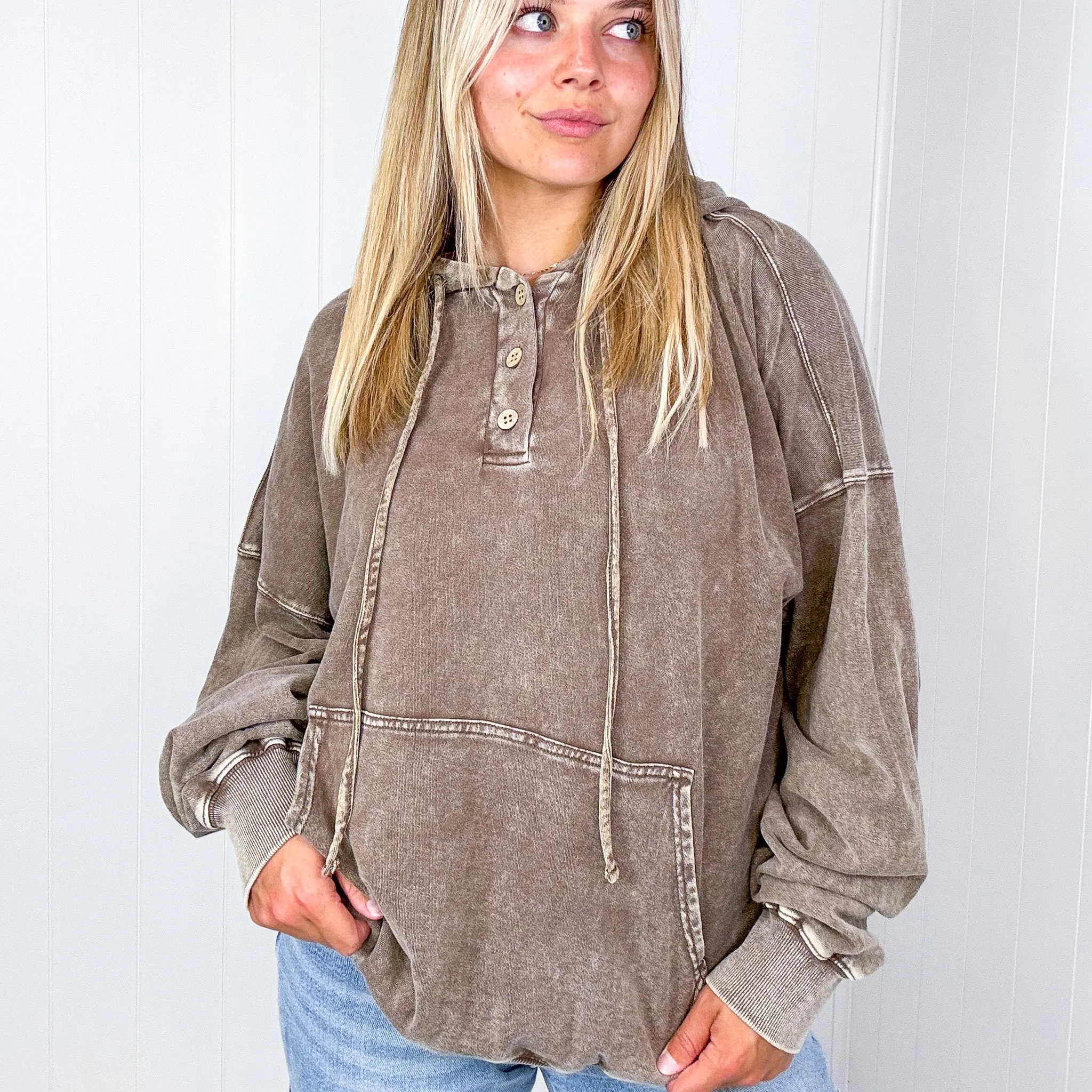 Relaxed in Peace Washed Pocket Long Sleeve Hoodies in 4 Colors *Final Sale* sold by Boujee Boutique product image thumbnail 5