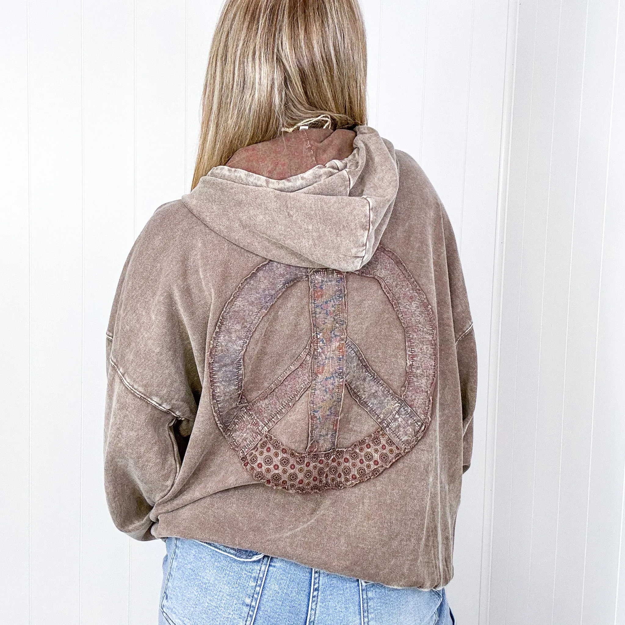 Relaxed in Peace Washed Pocket Long Sleeve Hoodies in 4 Colors *Final Sale* sold by Boujee Boutique product image thumbnail 2