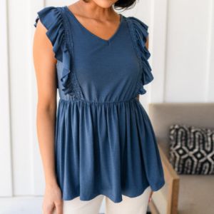 Before Now Ruffled Babydoll Sleeveless Top sold by Boujee Boutique