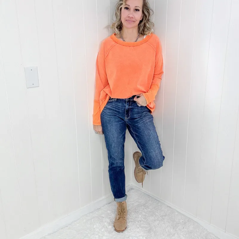 Washed Orange Raw Hem Long Sleeve Top *Final Sale* sold by Boujee Boutique