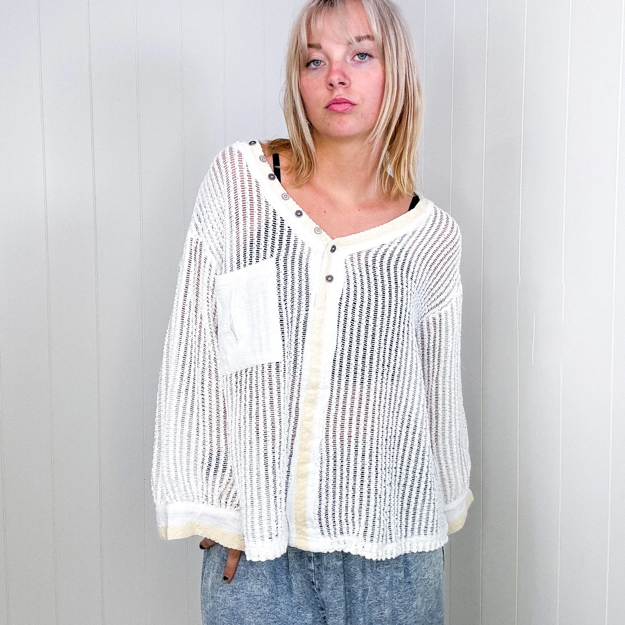 Pol White V Neckline Long Sleeve Crochet Long Sleeve Top sold by Boujee Boutique product image thumbnail 2