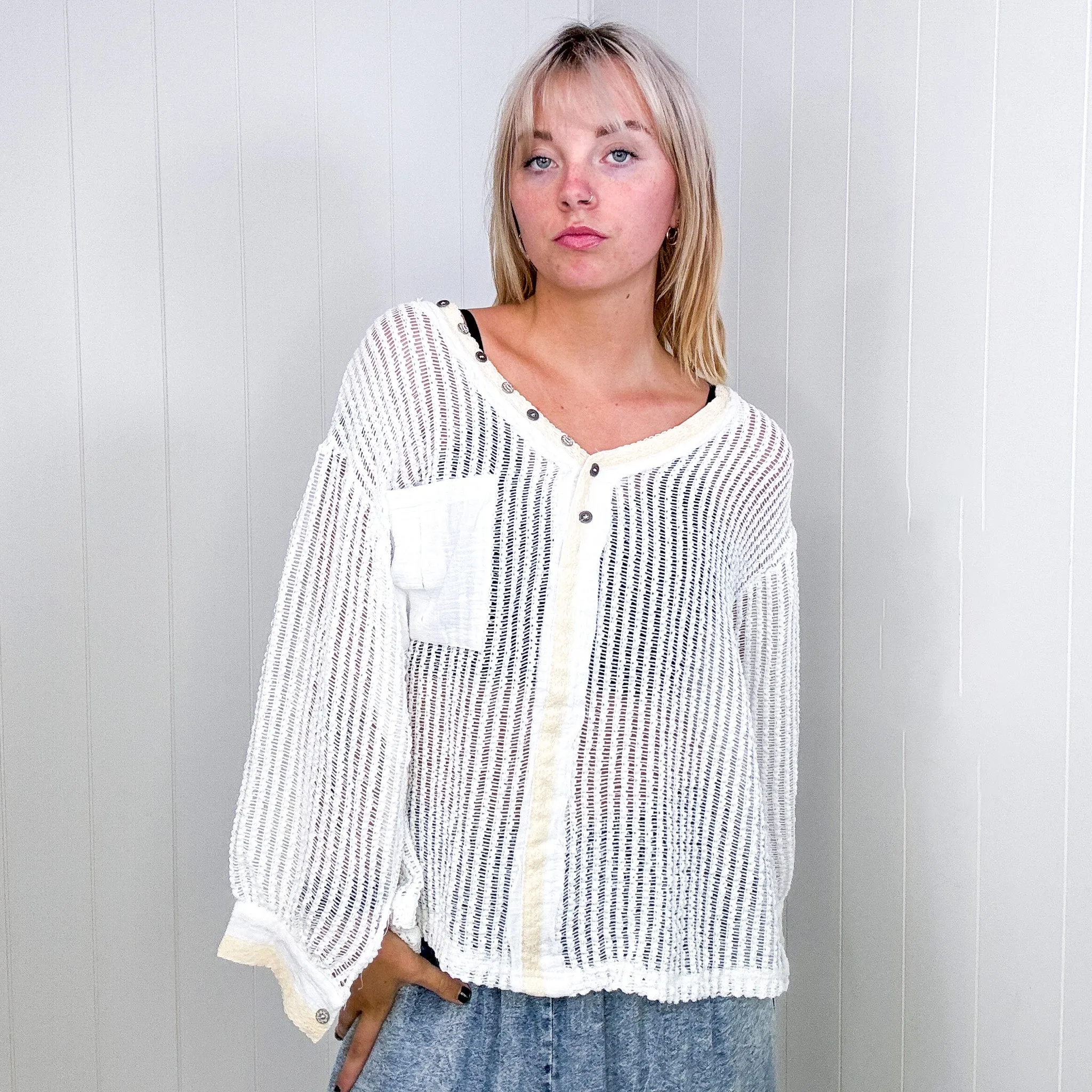 Pol White V Neckline Long Sleeve Crochet Long Sleeve Top sold by Boujee Boutique product image thumbnail 3