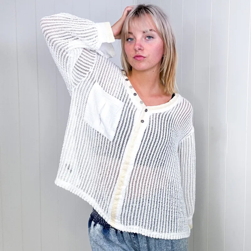 Pol White V Neckline Long Sleeve Crochet Long Sleeve Top sold by Boujee Boutique