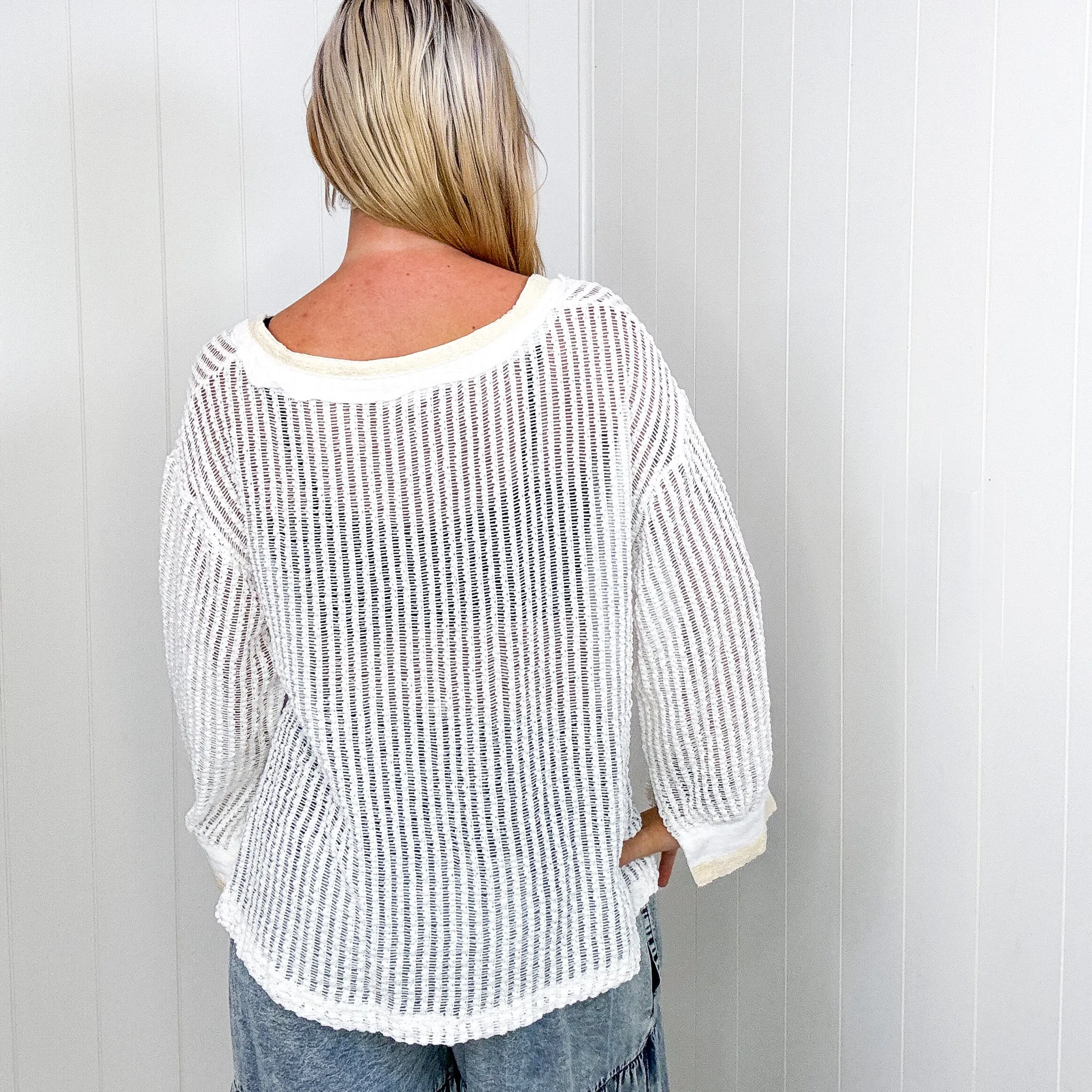 Pol White V Neckline Long Sleeve Crochet Long Sleeve Top sold by Boujee Boutique product image thumbnail 5