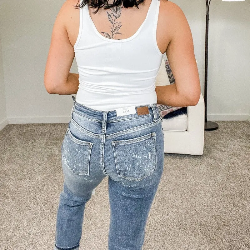 Judy Blue Mid Rise Boyfriend Bleach Splash Jeans sold by Boujee Boutique product image thumbnail 5