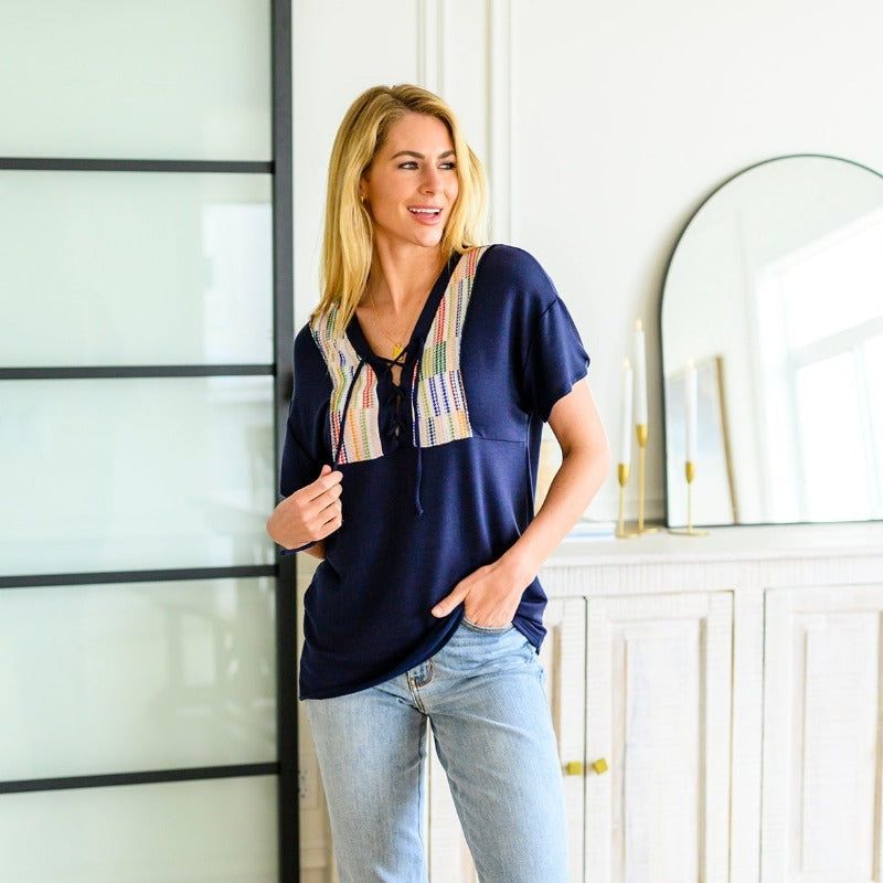 Laid Back Lace Up Top sold by Boujee Boutique