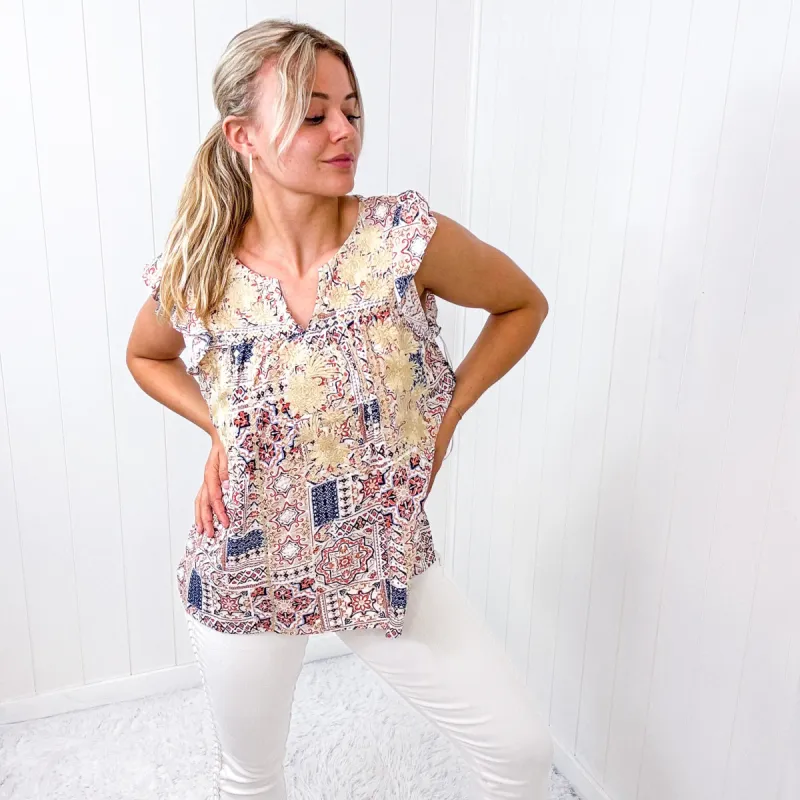 Savanna Jane Love of My Life Flutter Sleeve Top in Denim Taupe sold by Boujee Boutique
