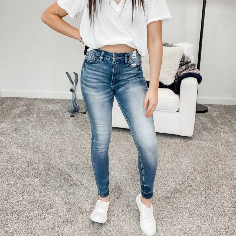 Judy Blue Control Top Contrasting Wash Skinny Jeans sold by Boujee Boutique