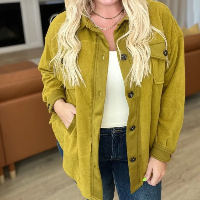 Oversized Basic Fleece Shacket in Olive Mustard sold by Boujee Boutique