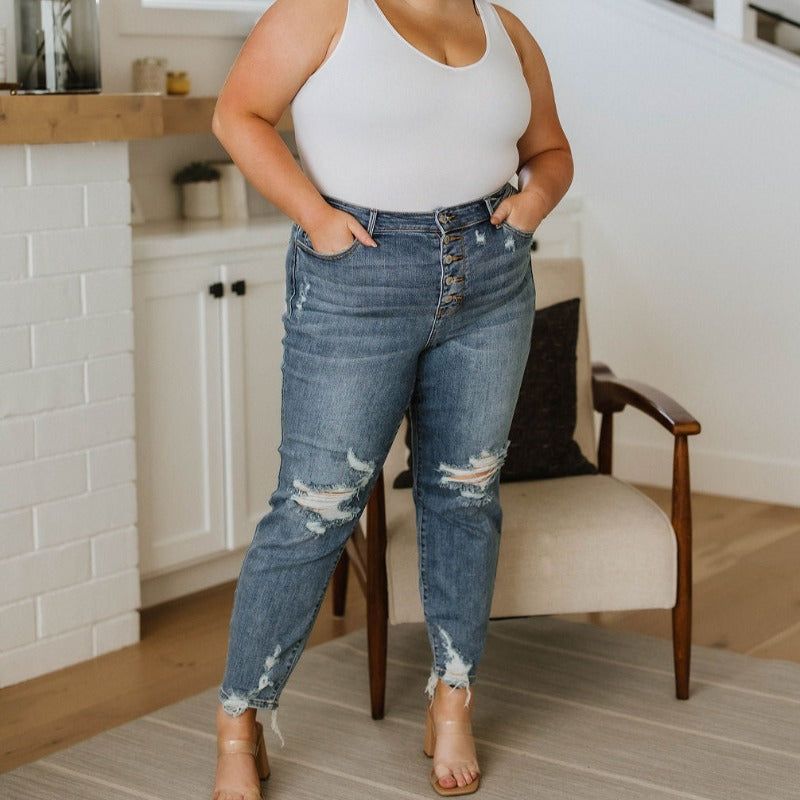 Judy Blue Josie High Waisted Button Fly Boyfriend Jeans sold by Boujee Boutique product image thumbnail 2