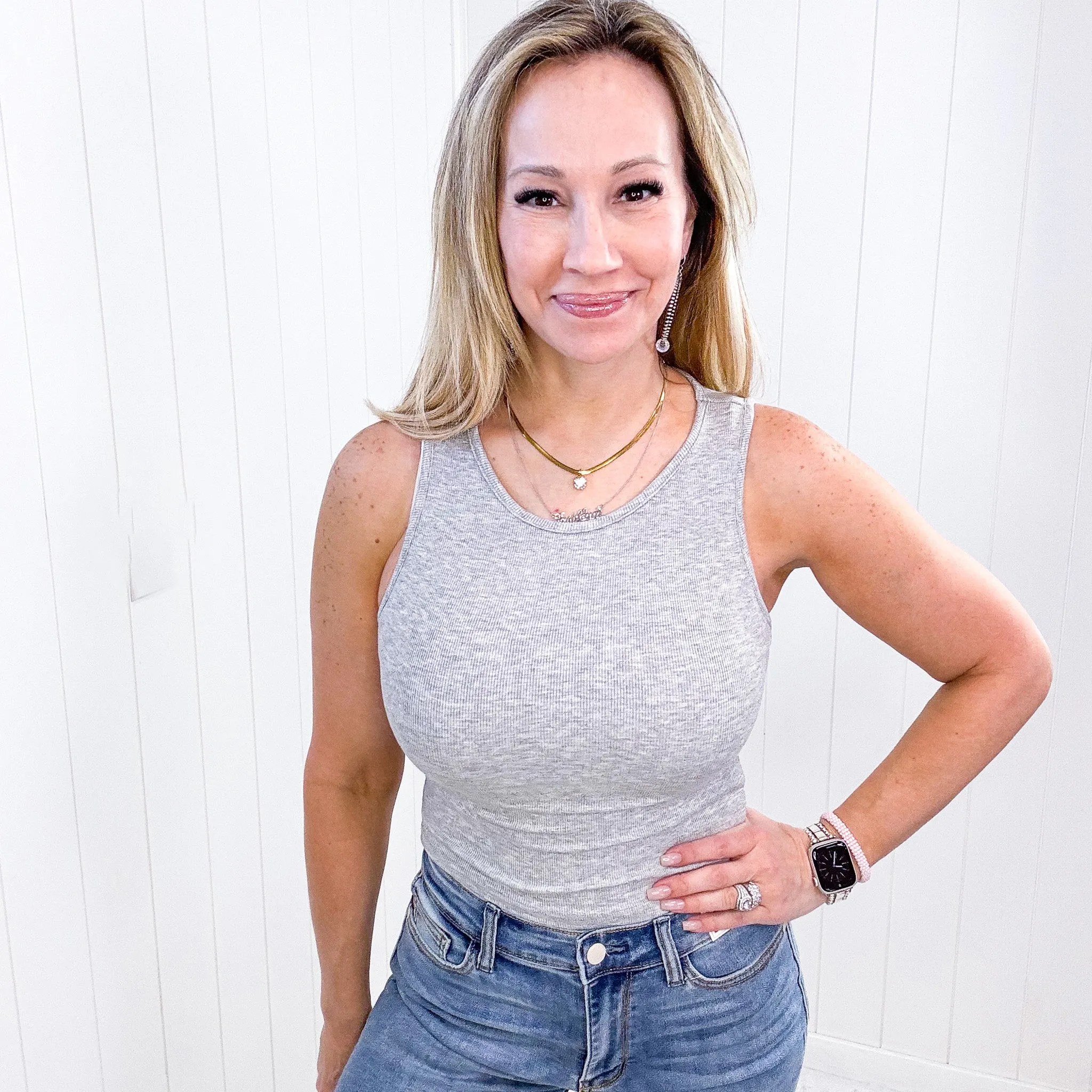 Ribbed Cropped Knit Tank Top in Grey sold by Boujee Boutique product image thumbnail 5