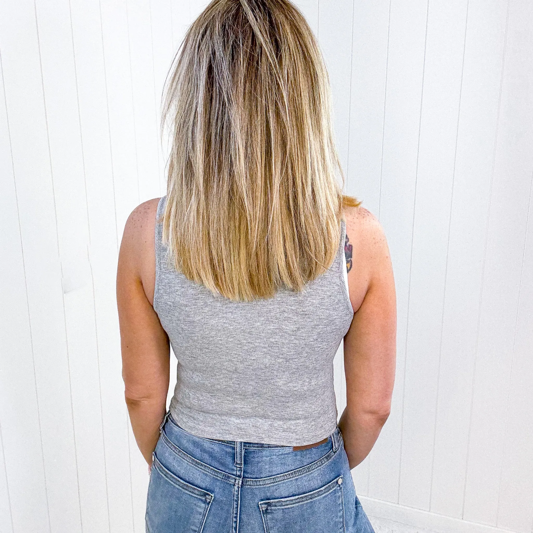Ribbed Cropped Knit Tank Top in Grey sold by Boujee Boutique product image thumbnail 4