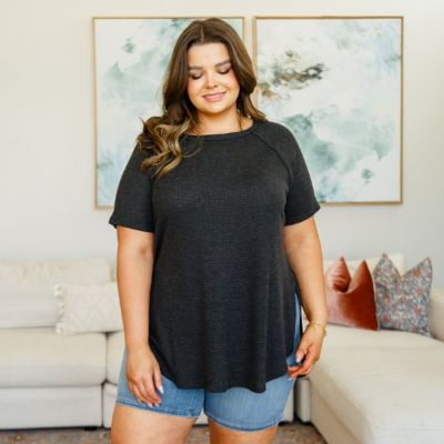 Kathleen Waffle Knit Top in Black sold by Boujee Boutique