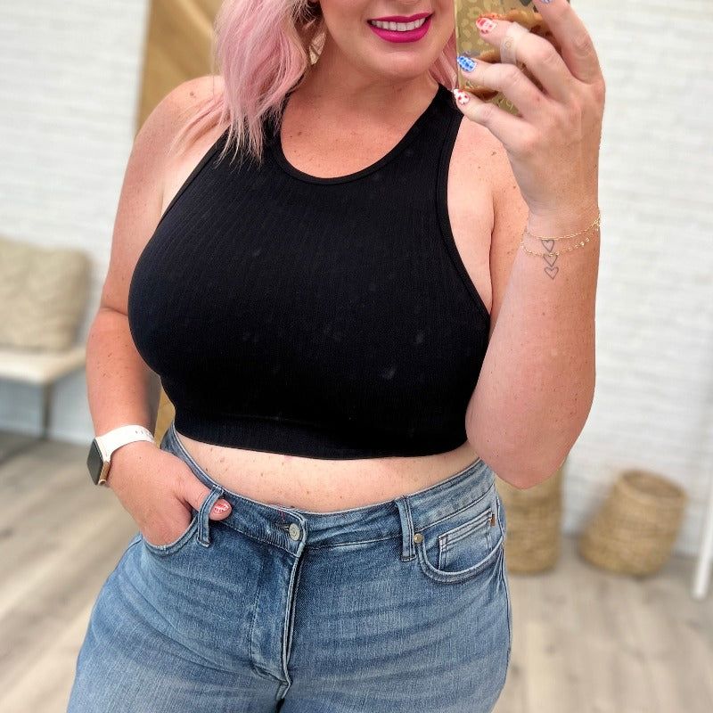 Ribbed Seamless Racerback Crew Neck Crop Tank in Black sold by Boujee Boutique product image thumbnail 2