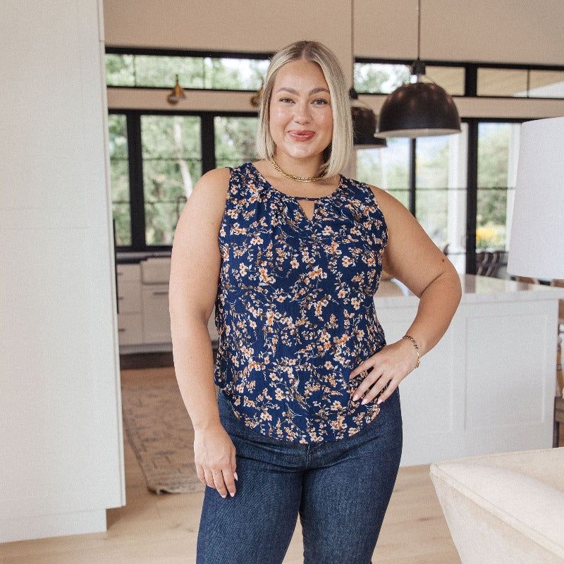 Perfect Blue Floral Keyhole Sleeveless Top sold by Boujee Boutique product image thumbnail 2