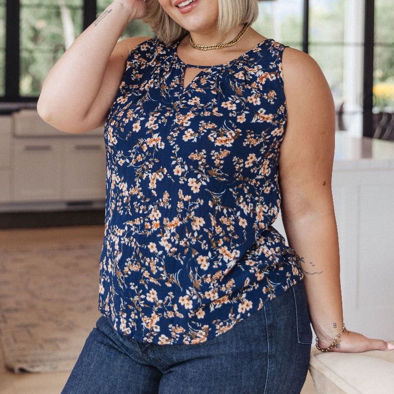 Perfect Blue Floral Keyhole Sleeveless Top sold by Boujee Boutique product image thumbnail 4