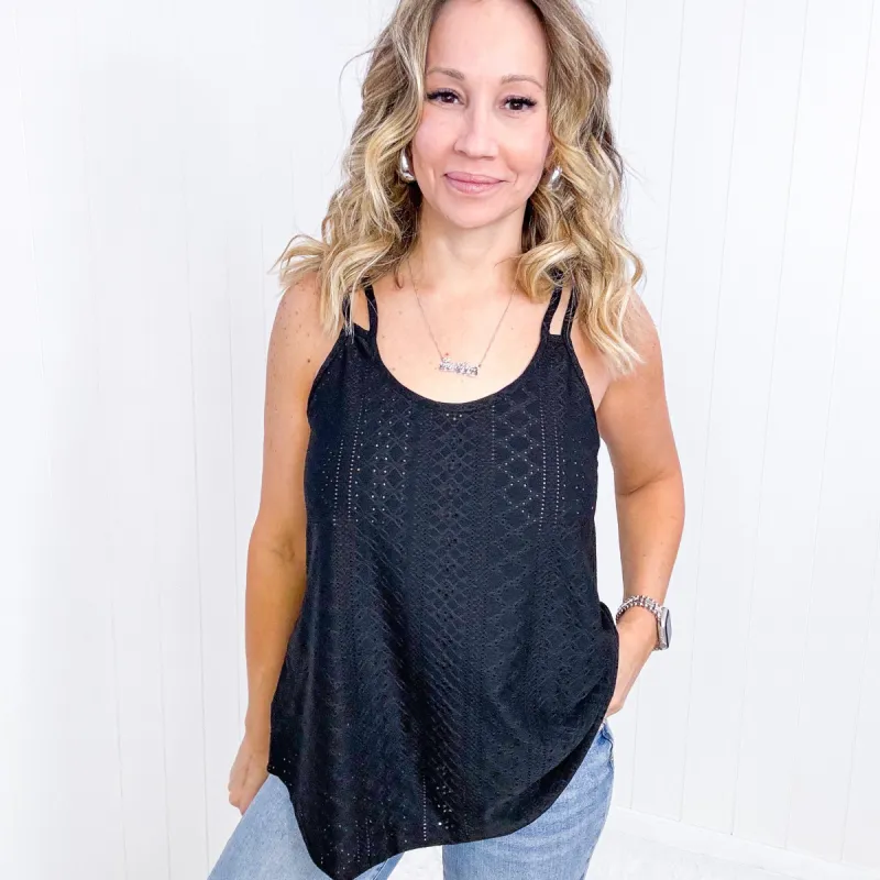 Black Eye on the Prize Eyelet Tank Top in Black sold by Boujee Boutique