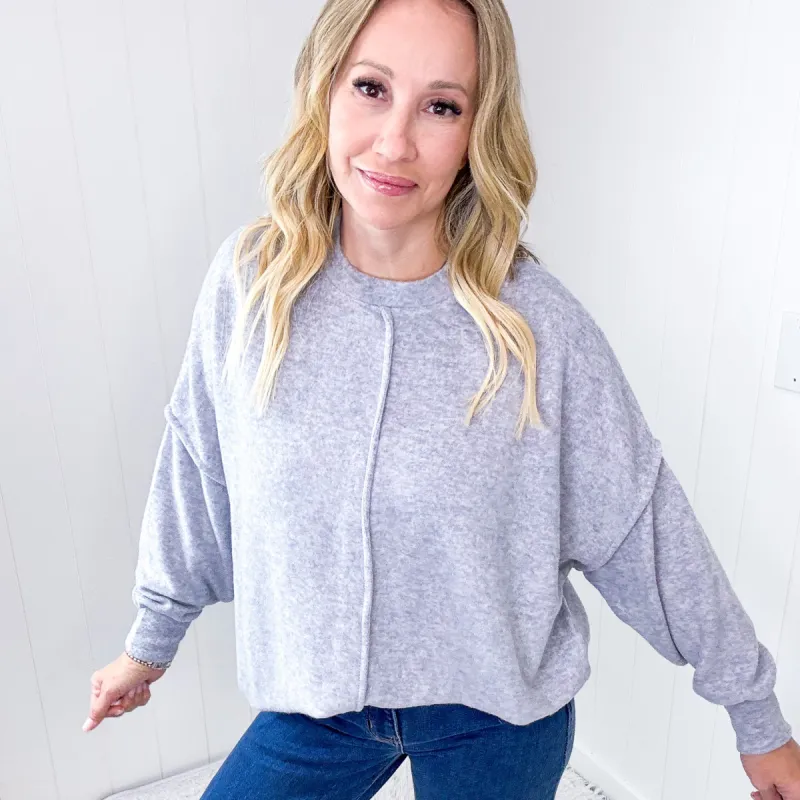Sublime Heather Grey Exposed Seam Brushed Melange Long Sleeve Sweater sold by Boujee Boutique