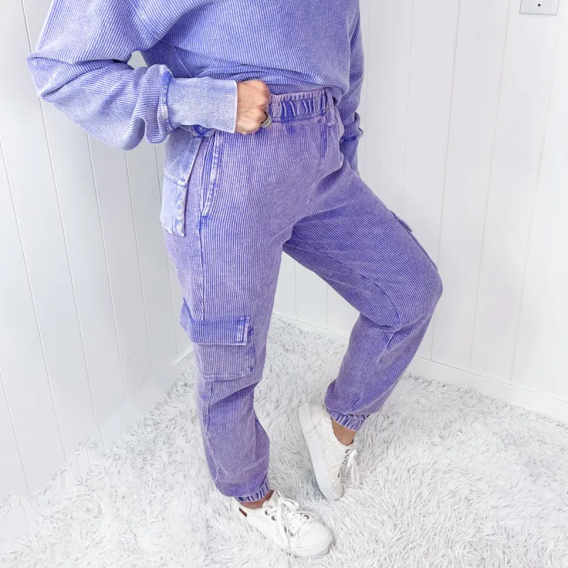 Lavender Love Luxe Snow Washed Corded Cargo Jogger Pants *Final Sale* sold by Boujee Boutique