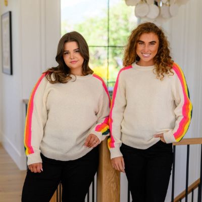 Beige Songs About Rainbows Striped Sweater sold by Boujee Boutique