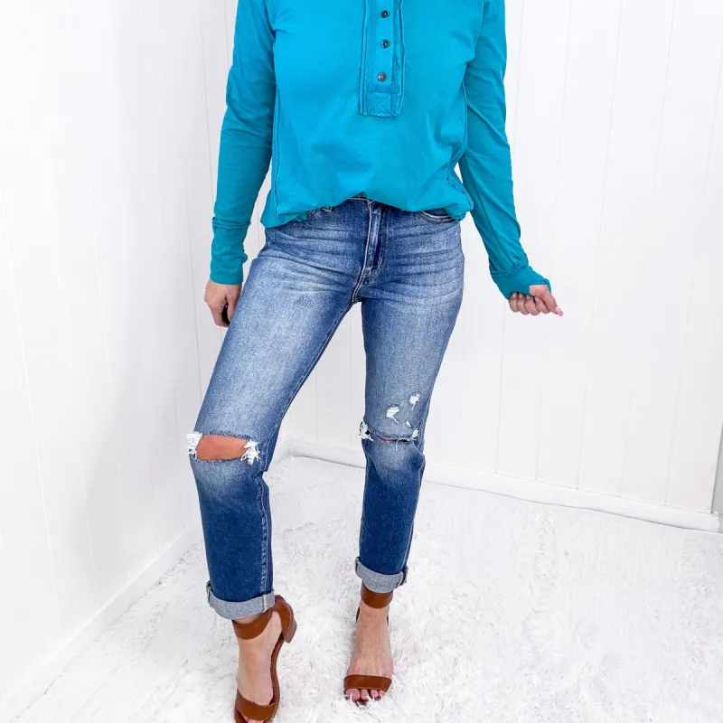 Kancan High Waist Distressed Hem Detail Cropped Straight Jeans made by Boujee Boutique
