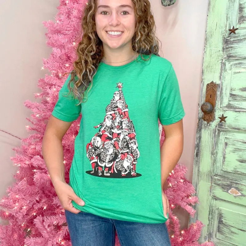 Leopard Print Santa Tree Graphic Tee sold by Boujee Boutique