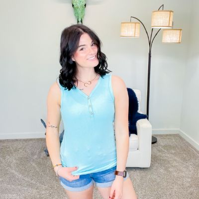 Michelle Mae Light Blue Ribbed Front Button Tank Top sold by Boujee Boutique