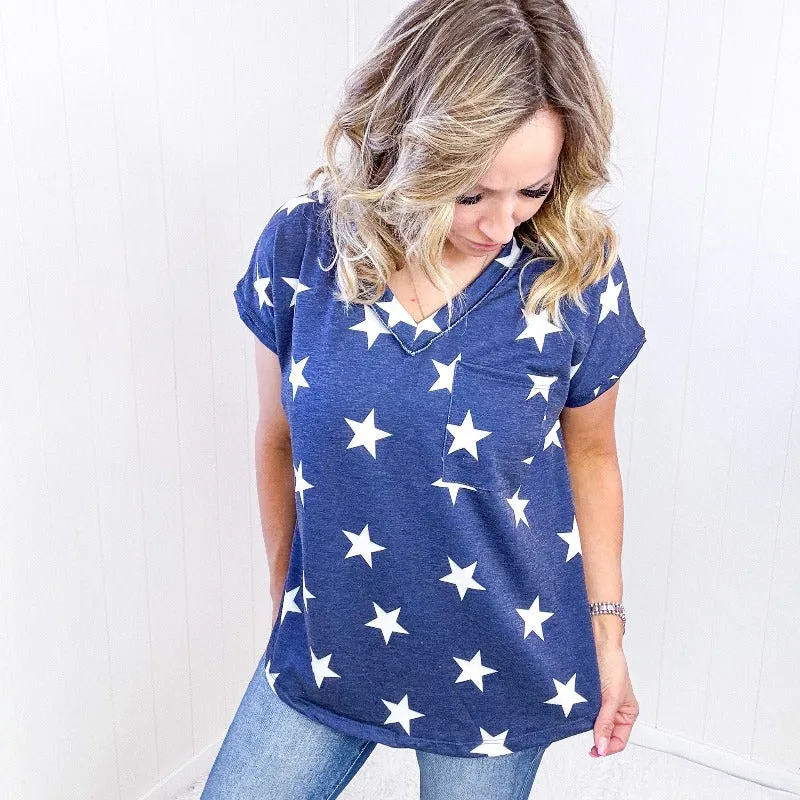 Star Print V-Neck Short Sleeve T-Shirt sold by Boujee Boutique product image thumbnail 3