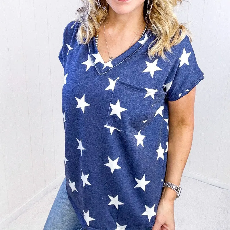 Star Print V-Neck Short Sleeve T-Shirt sold by Boujee Boutique product image thumbnail 2