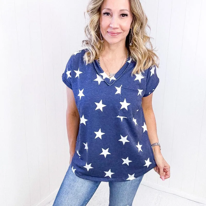 Star Print V-Neck Short Sleeve T-Shirt sold by Boujee Boutique