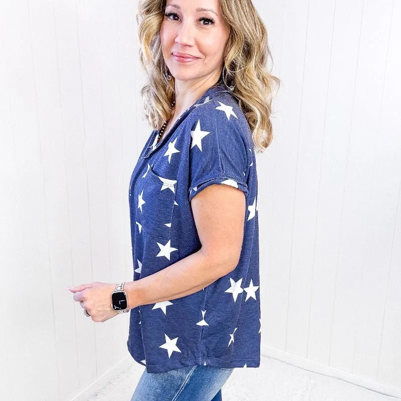 Star Print V-Neck Short Sleeve T-Shirt sold by Boujee Boutique product image thumbnail 5