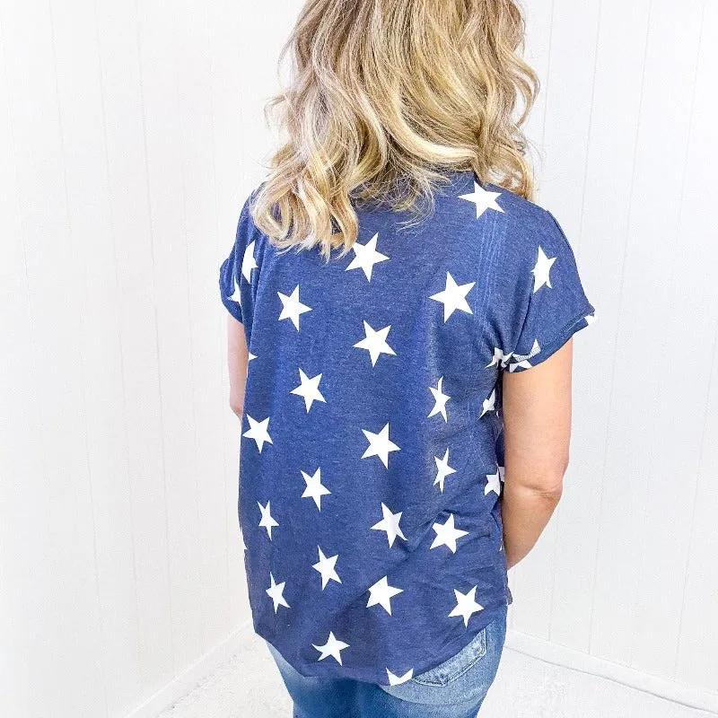 Star Print V-Neck Short Sleeve T-Shirt sold by Boujee Boutique product image thumbnail 4