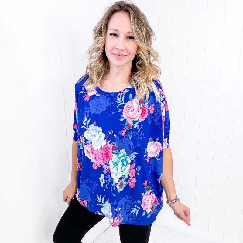 Dear Scarlett Essential Blouse in Royal and Pink Floral sold by Boujee Boutique
