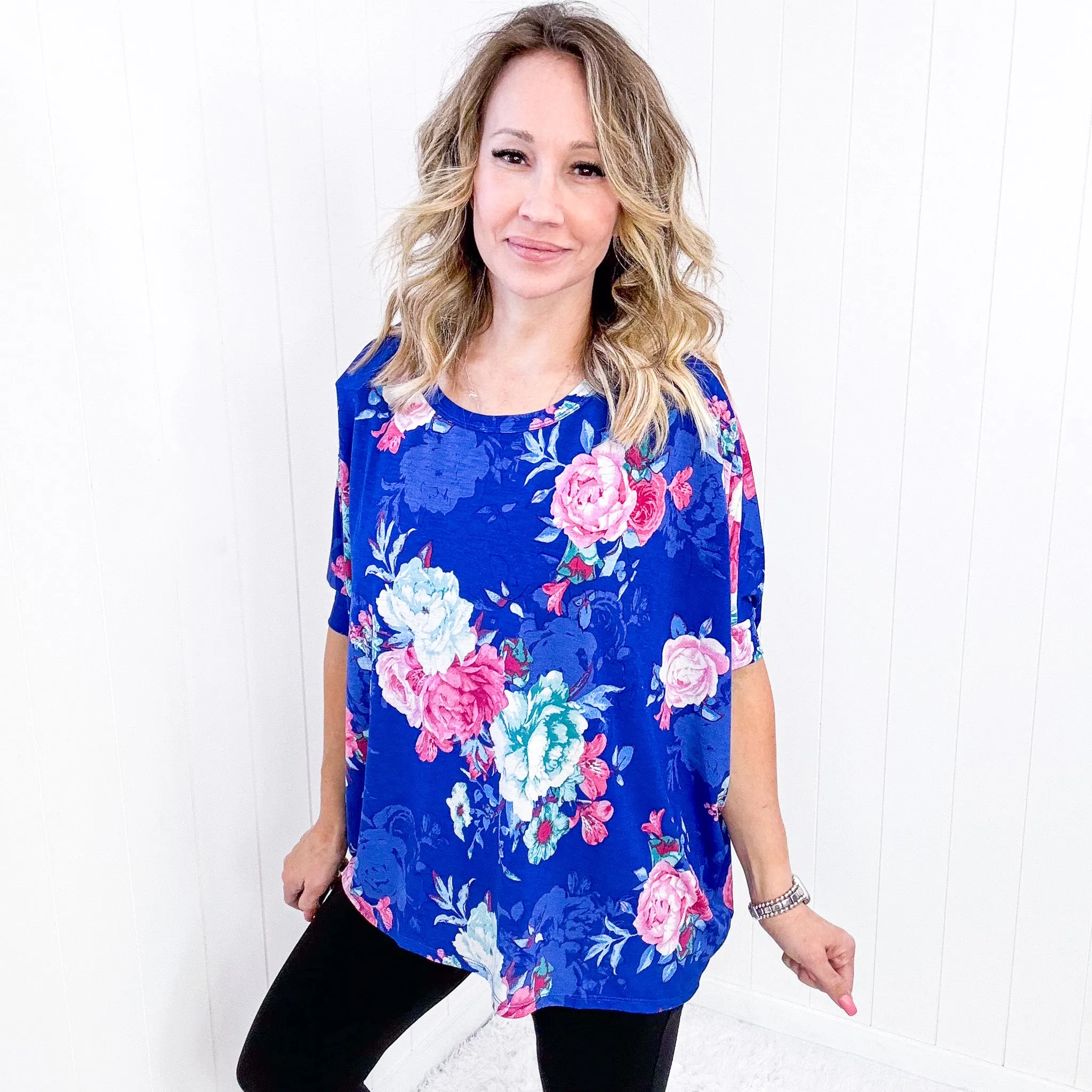 Dear Scarlett Essential Blouse in Royal and Pink Floral sold by Boujee Boutique