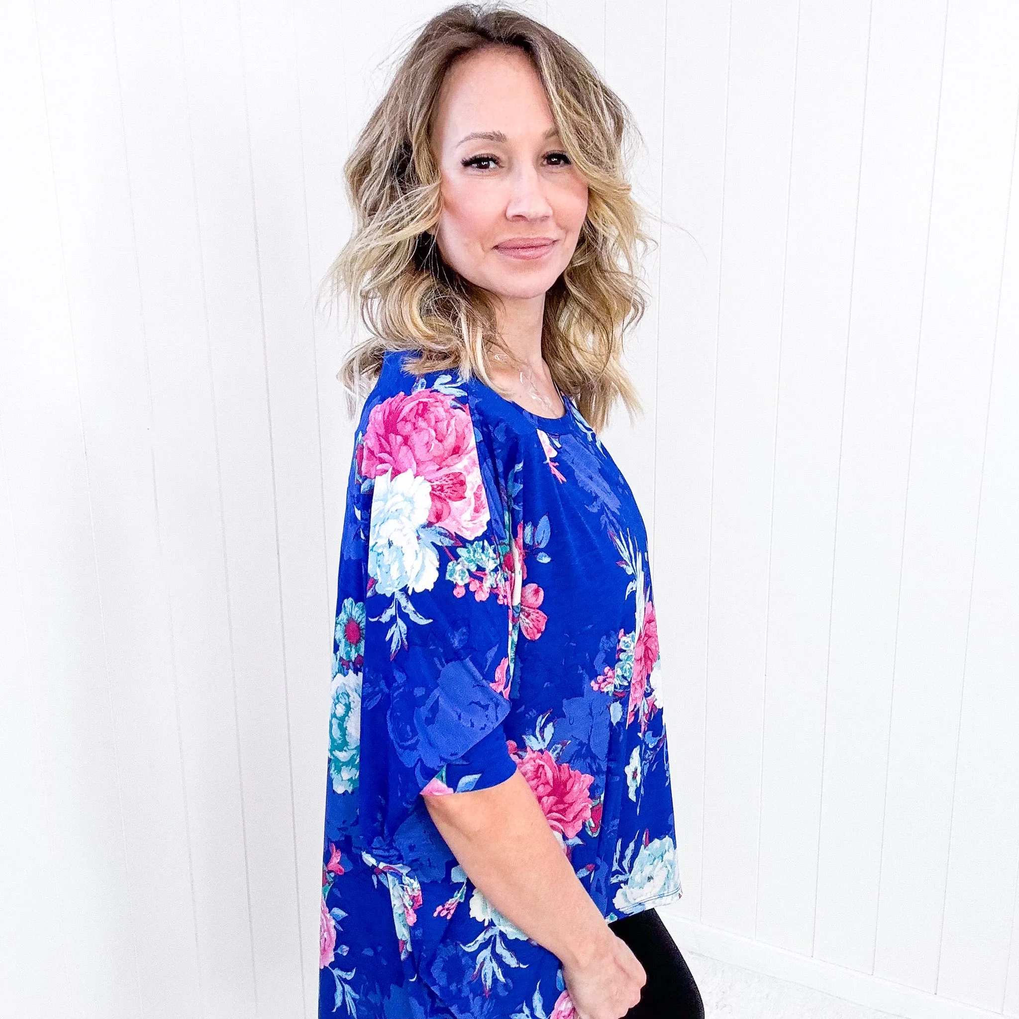 Dear Scarlett Essential Blouse in Royal and Pink Floral sold by Boujee Boutique product image thumbnail 4