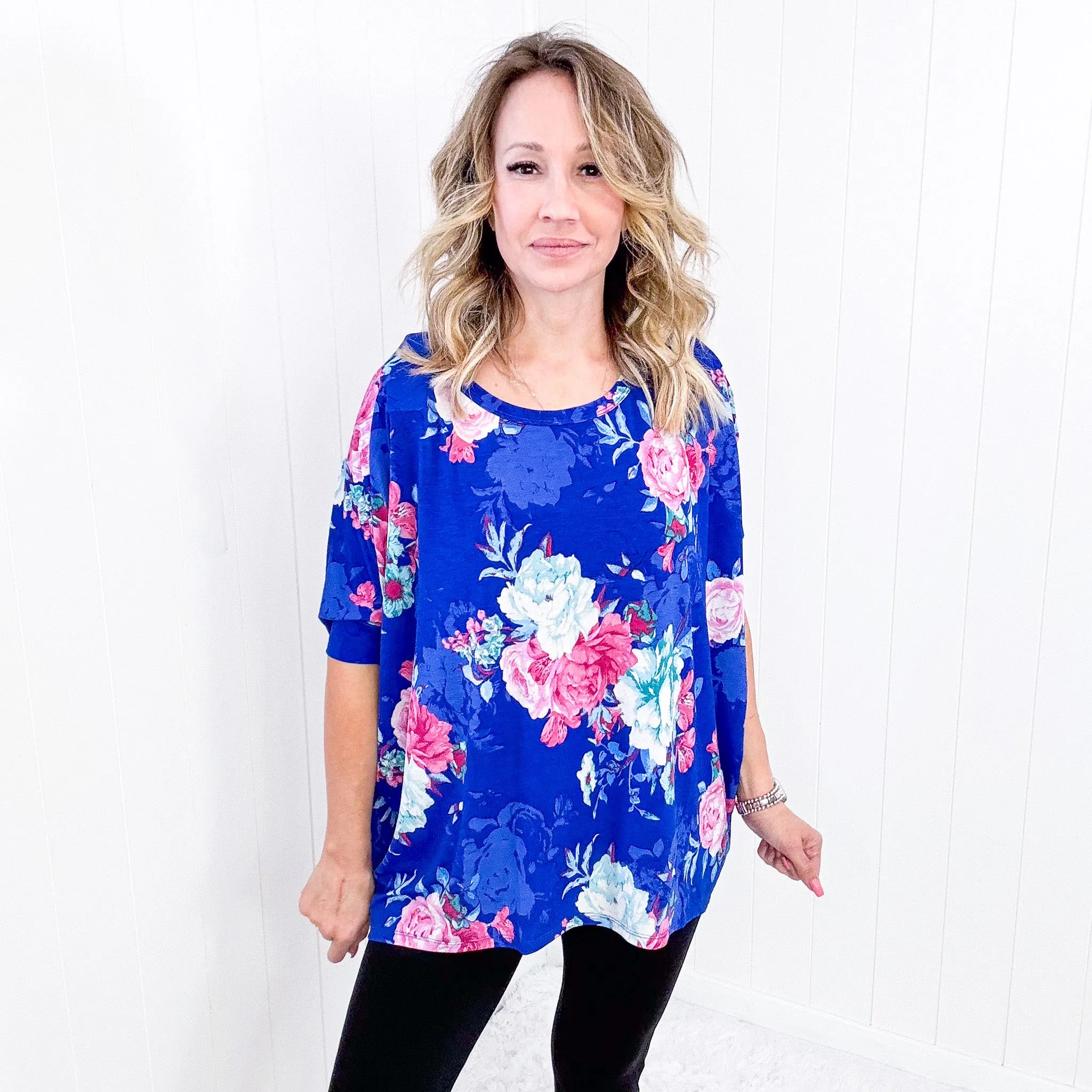 Dear Scarlett Essential Blouse in Royal and Pink Floral sold by Boujee Boutique product image thumbnail 3