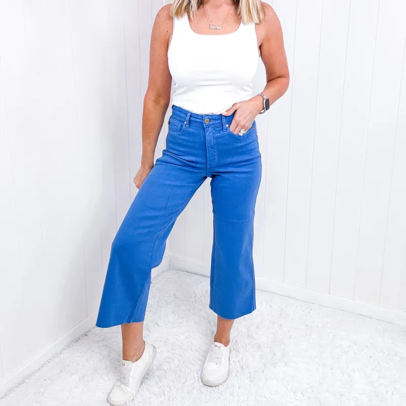 Lisa High Rise Control Top Wide Leg Crop Jeans in Sky Blue sold by Boujee Boutique