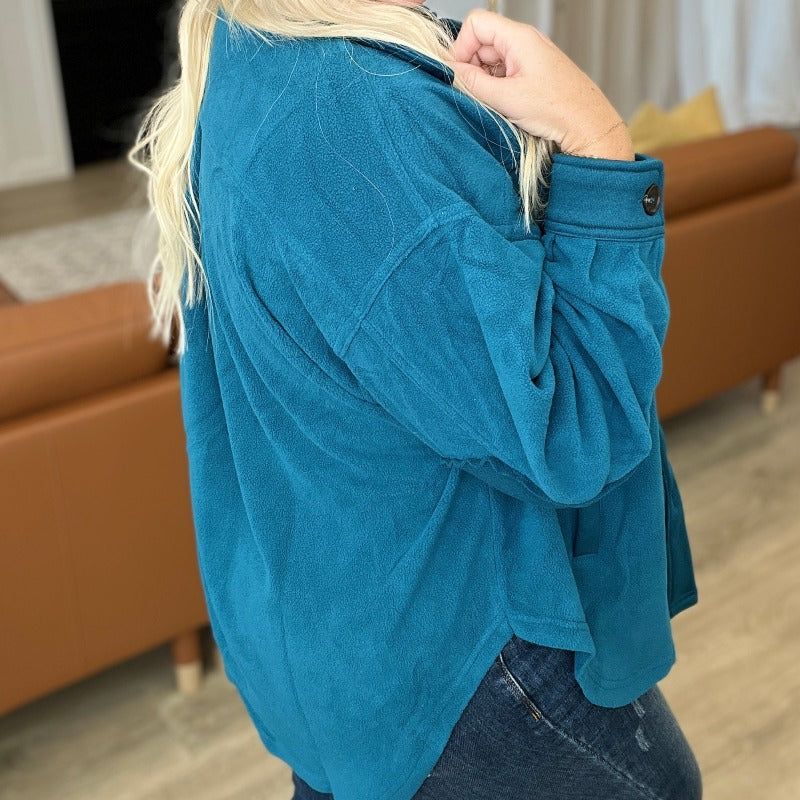 Oversized Basic Fleece Shacket in Teal sold by Boujee Boutique product image thumbnail 3