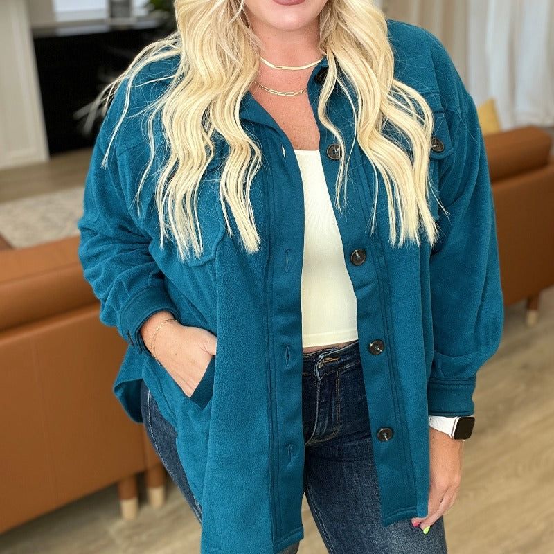 Oversized Basic Fleece Shacket in Teal sold by Boujee Boutique product image thumbnail 2