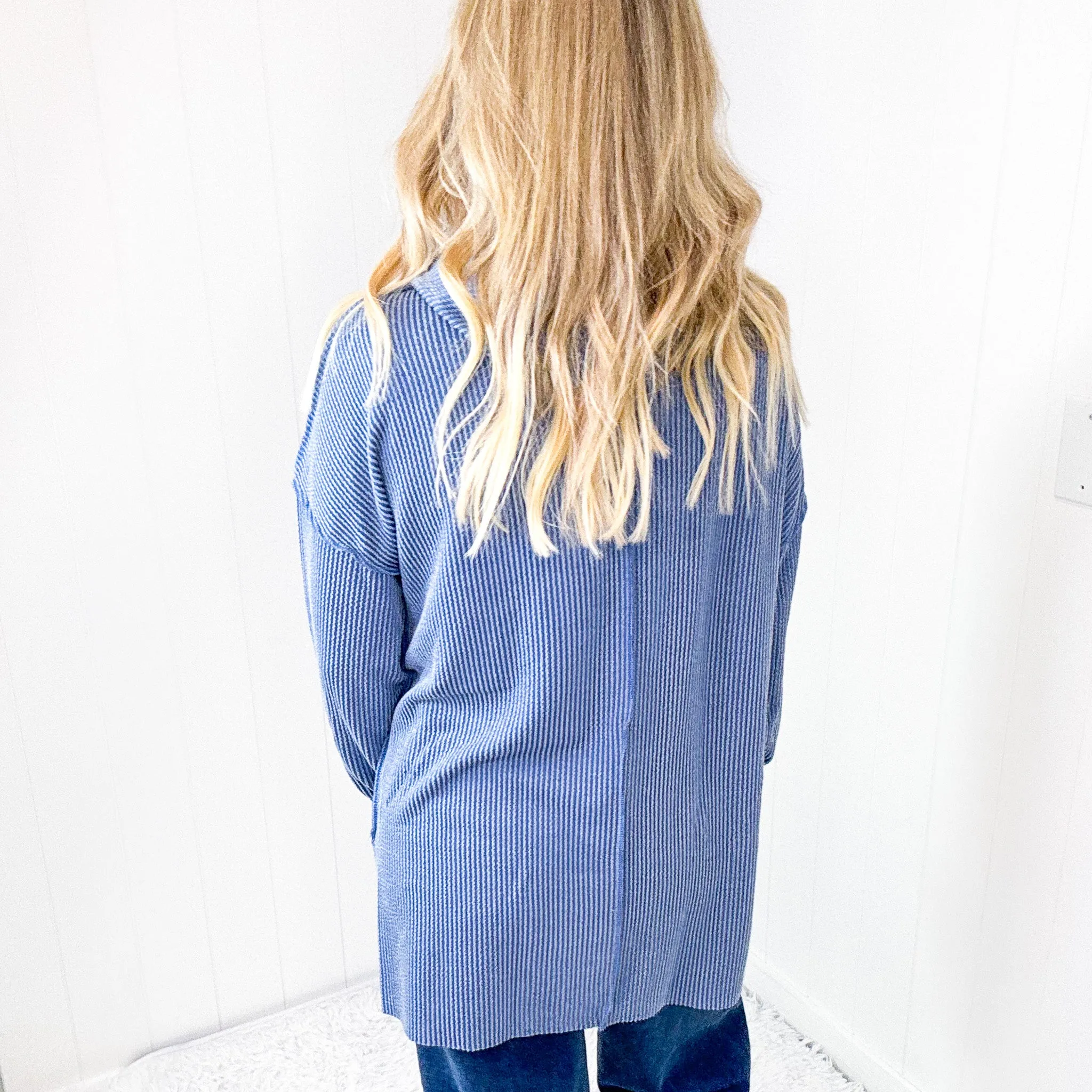 Cozy Days Vintage Denim Mineral Wash Rib Knit Long Sleeve Hoodie sold by Boujee Boutique product image thumbnail 2