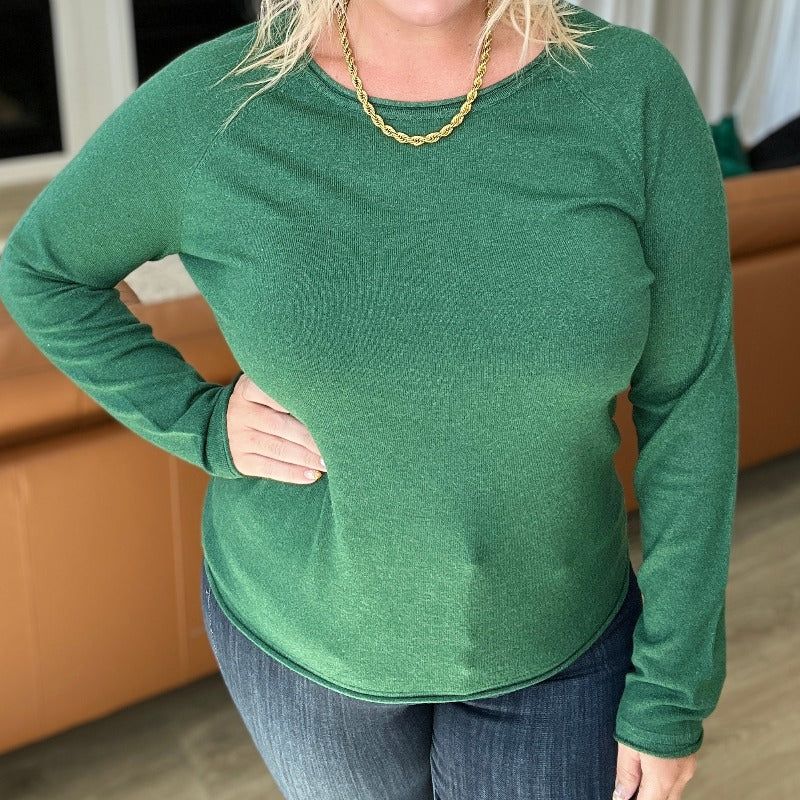 Dark Green Round Neck Rolled Hem Sweater sold by Boujee Boutique product image thumbnail 3