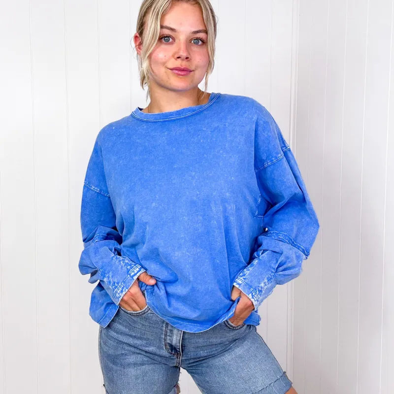 Easel Mineral Washed Pleated Wrist Long Sleeve Top in 4 Colors sold by Boujee Boutique