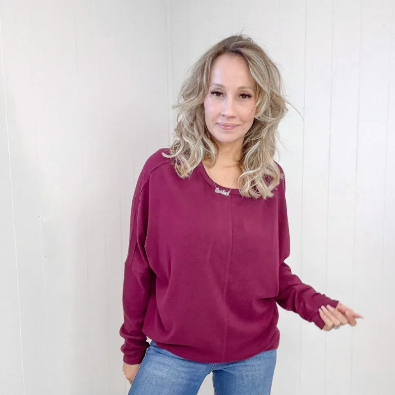 Burgundy Brushed Knit Dolman Sleeve Pullover sold by Boujee Boutique