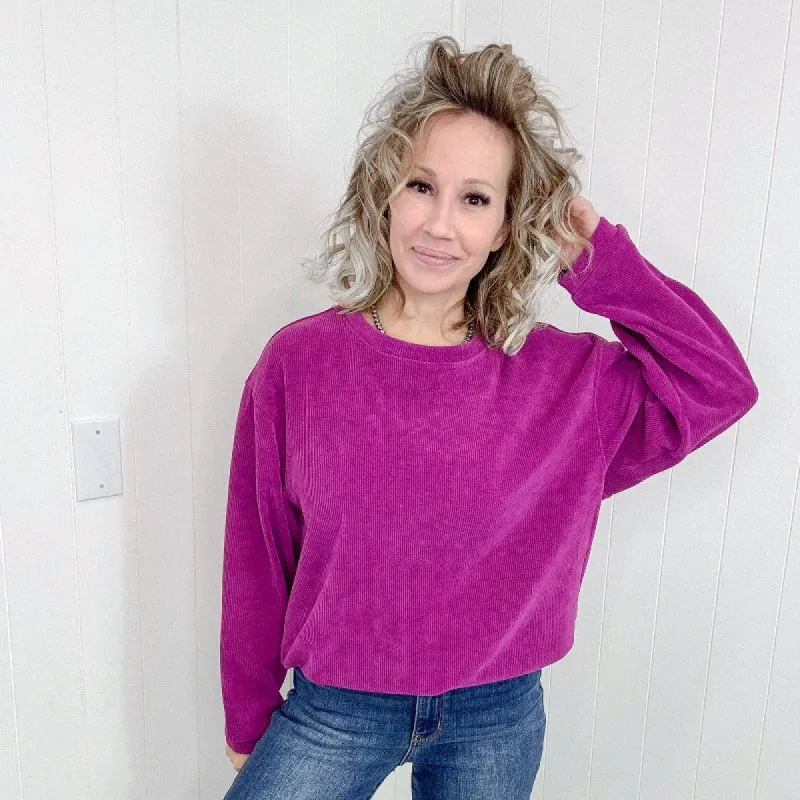 Sarah Corded Open Hem Long Sleeve Pullover Top sold by Boujee Boutique