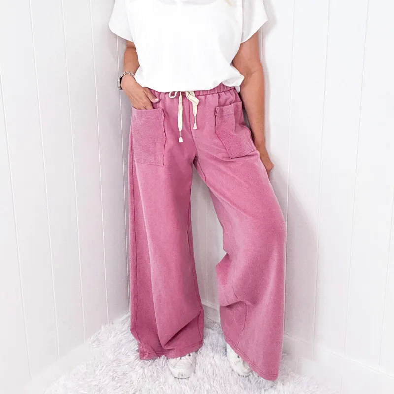 POL Standing in Place Wide Leg French Terry Pull on Palazzo Sweatpants in 2 Colors sold by Boujee Boutique